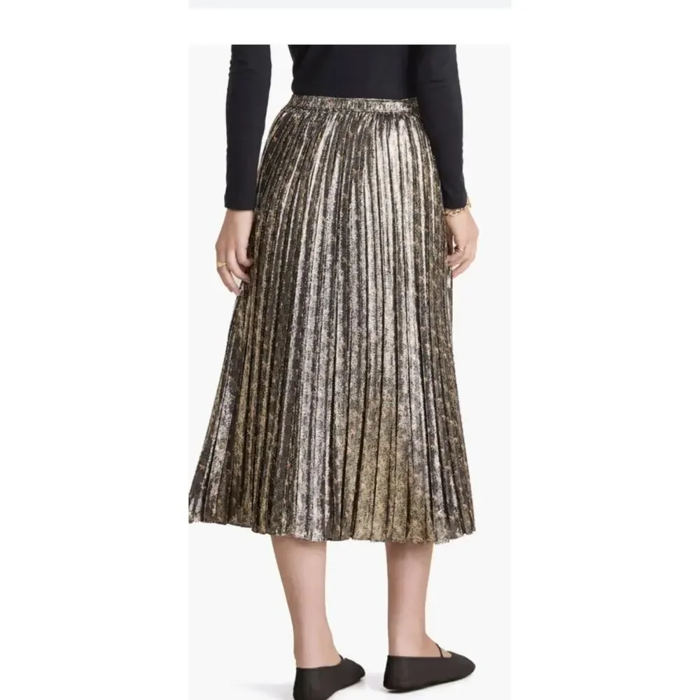 Women's Metallic Pleated Midi Sexy Romantic Skirt Vineyard Vines Size L NWT